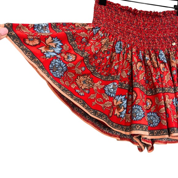 Natural Life Boho Floral Smocked Waist Shorts Skirt Small Red Flowy Festival - Picture 3 of 8